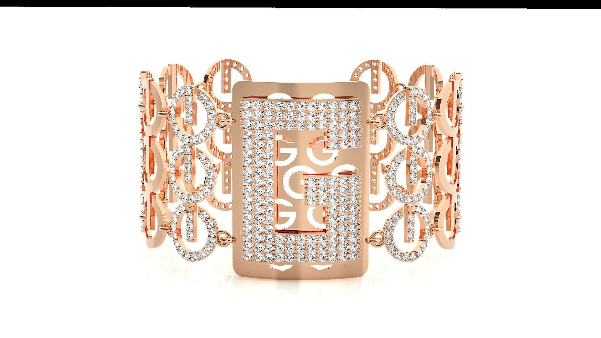 Letter G High Jewelry Diamond Bracelet 3dm stl renders details 3D print model_7