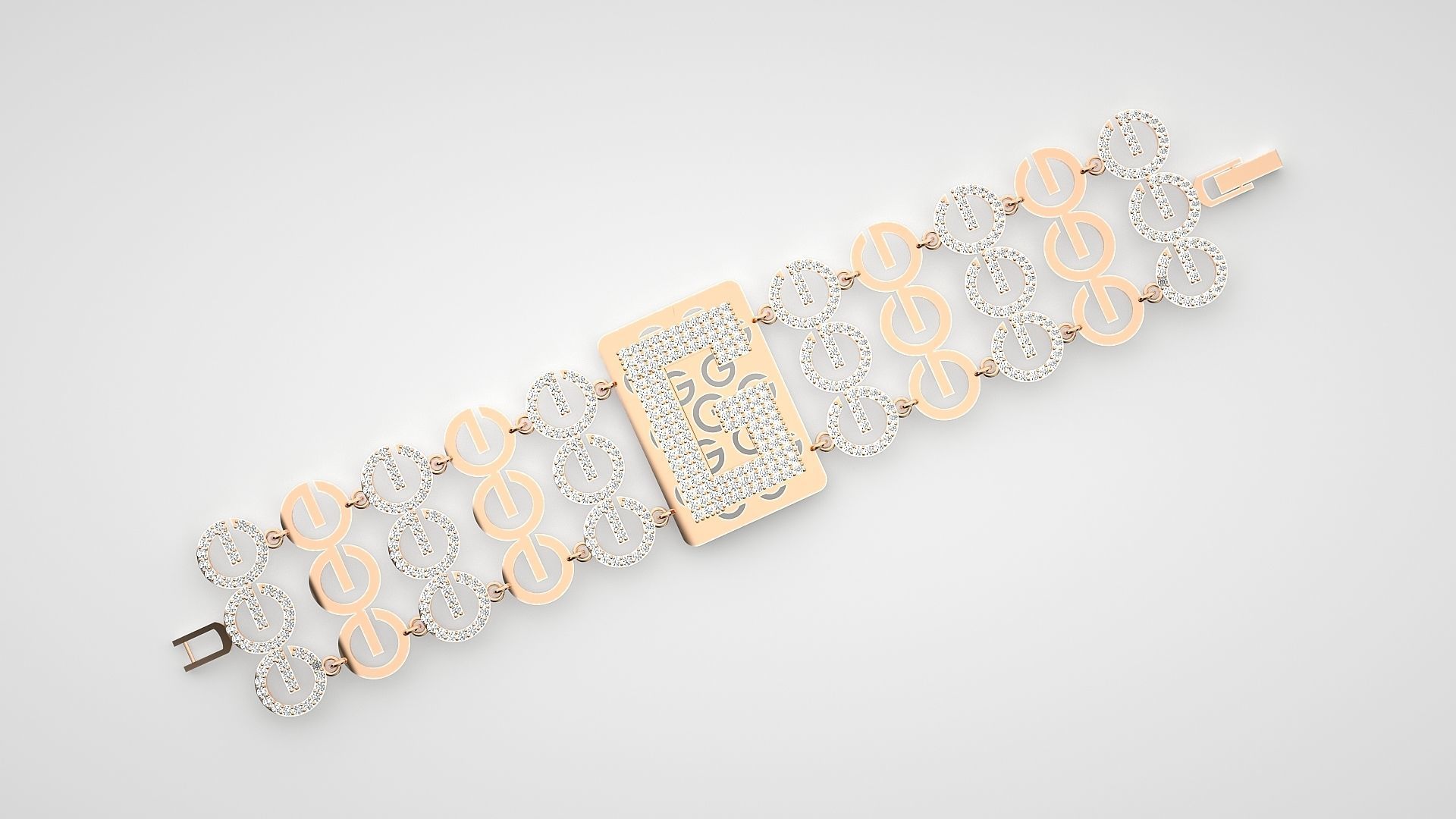 Letter G High Jewelry Diamond Bracelet 3dm stl renders details 3D print model_5
