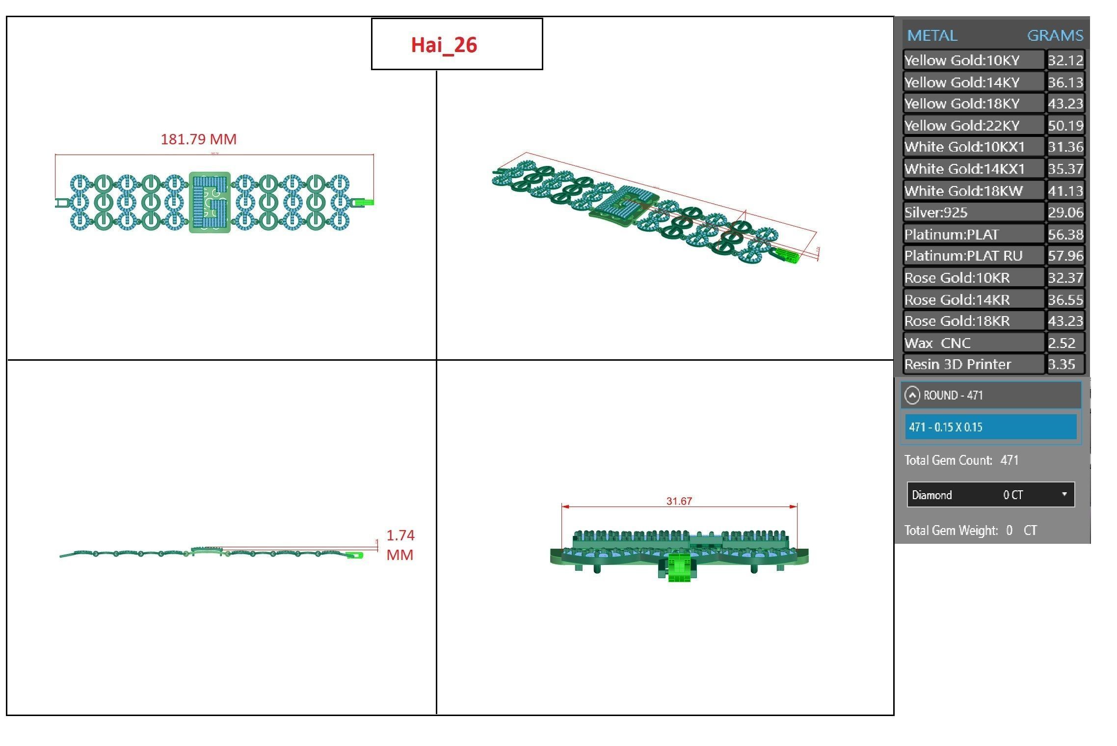 Letter G High Jewelry Diamond Bracelet 3dm stl renders details 3D print model_4