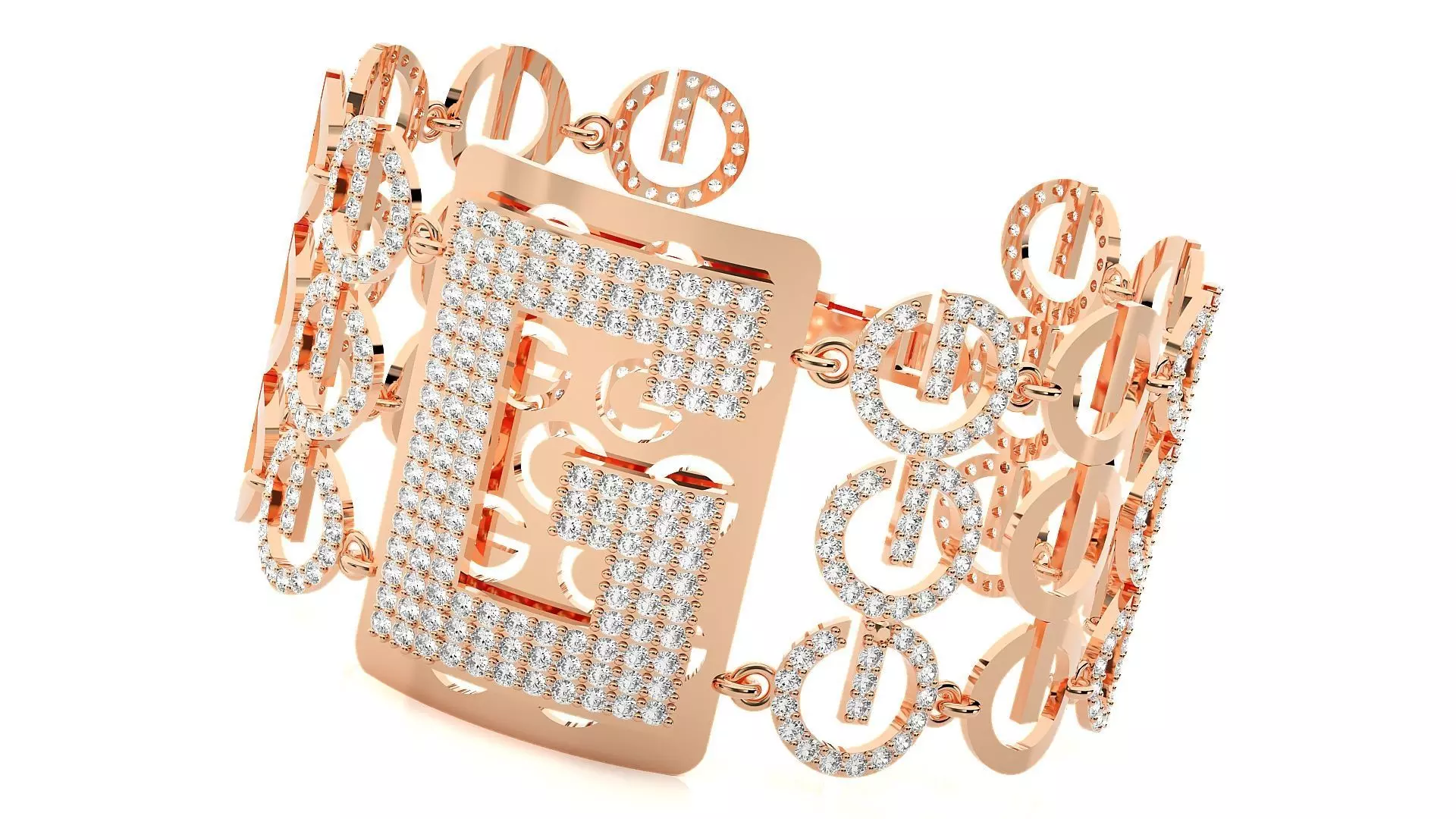 Letter G High Jewelry Diamond Bracelet 3dm stl renders details 3D print model_0