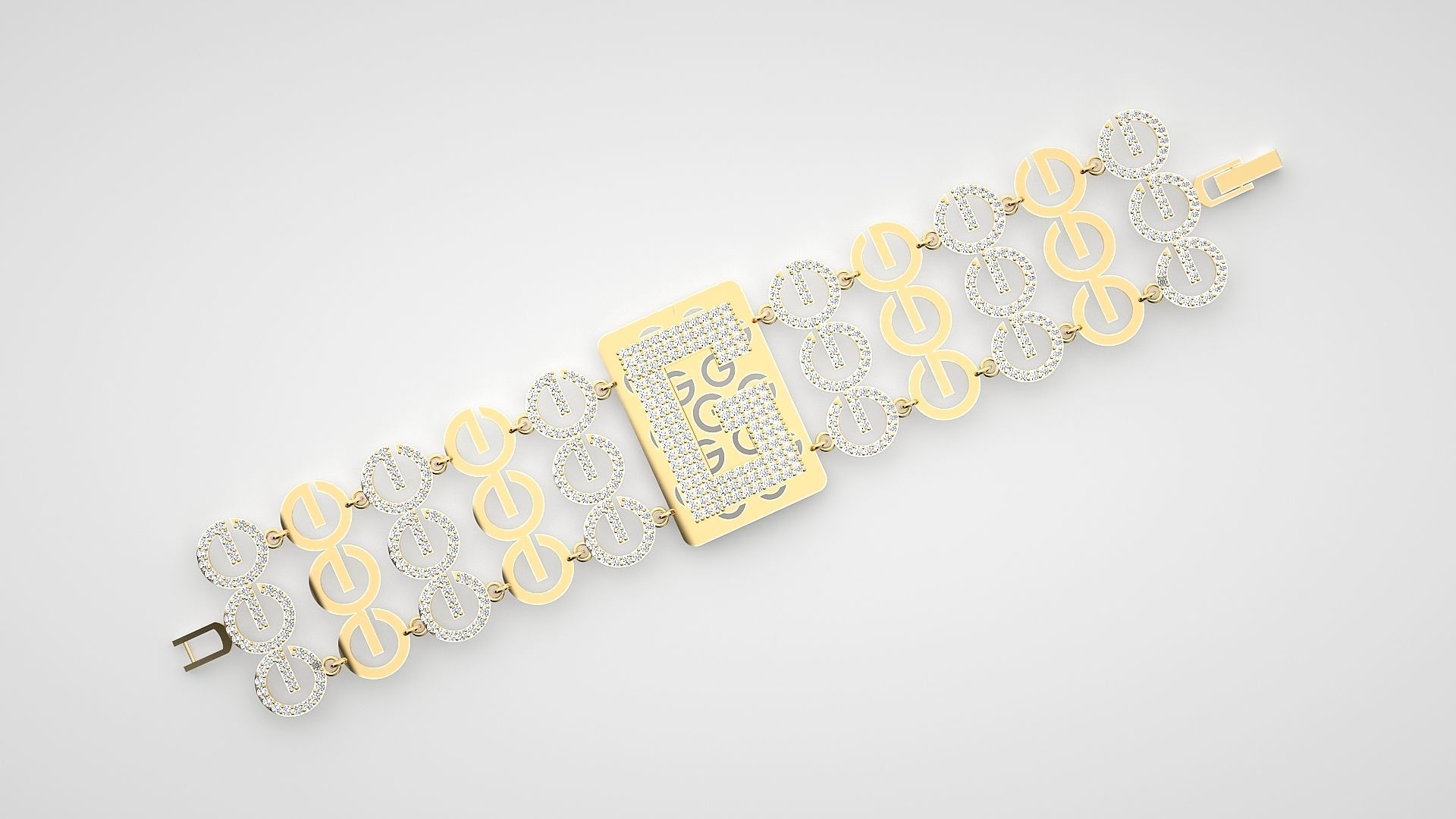 Letter G High Jewelry Diamond Bracelet 3dm stl renders details 3D print model_14