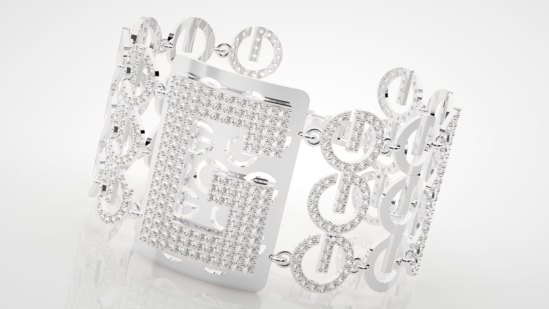 Letter G High Jewelry Diamond Bracelet 3dm stl renders details 3D print model_11
