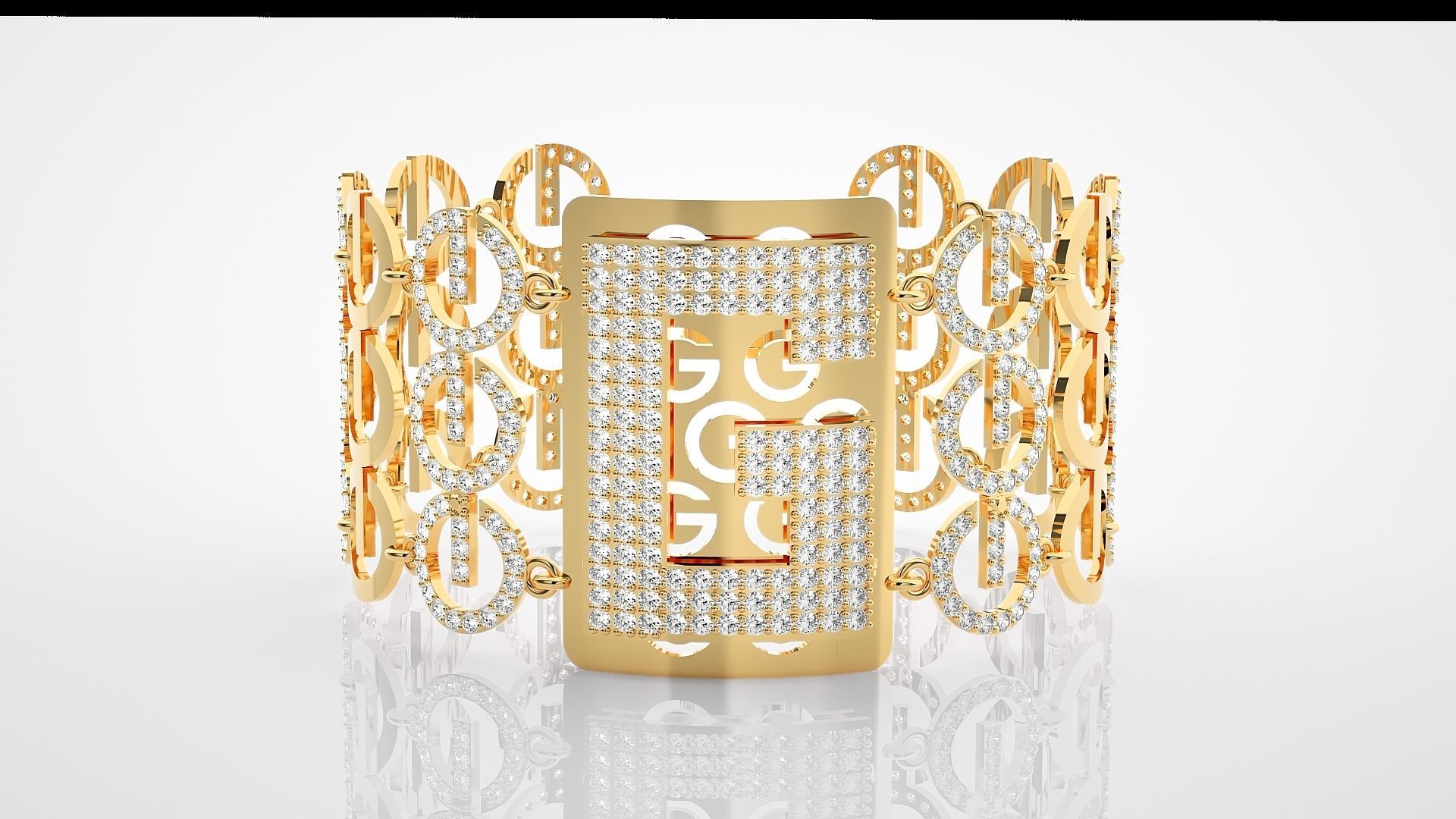 Letter G High Jewelry Diamond Bracelet 3dm stl renders details 3D print model_18