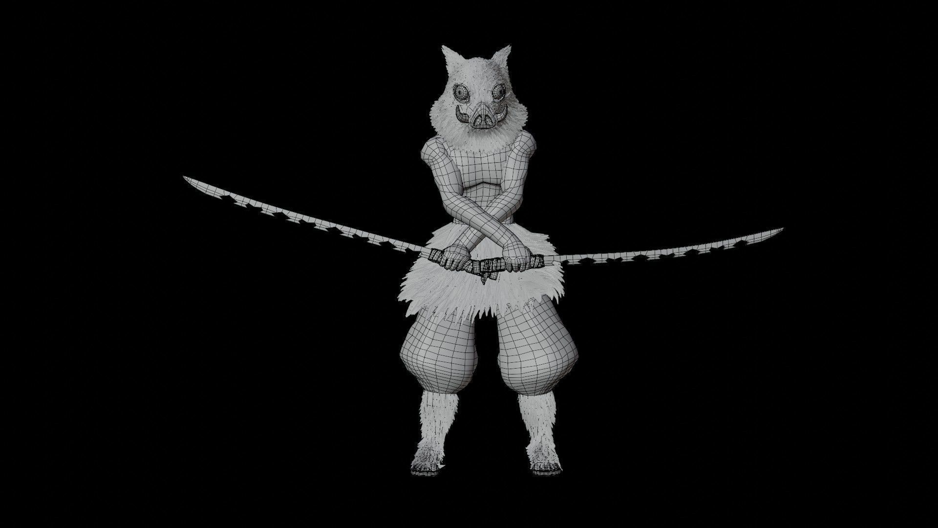 Inosuke from Demon slayer 3d model Rigged Low-poly 3D model_16
