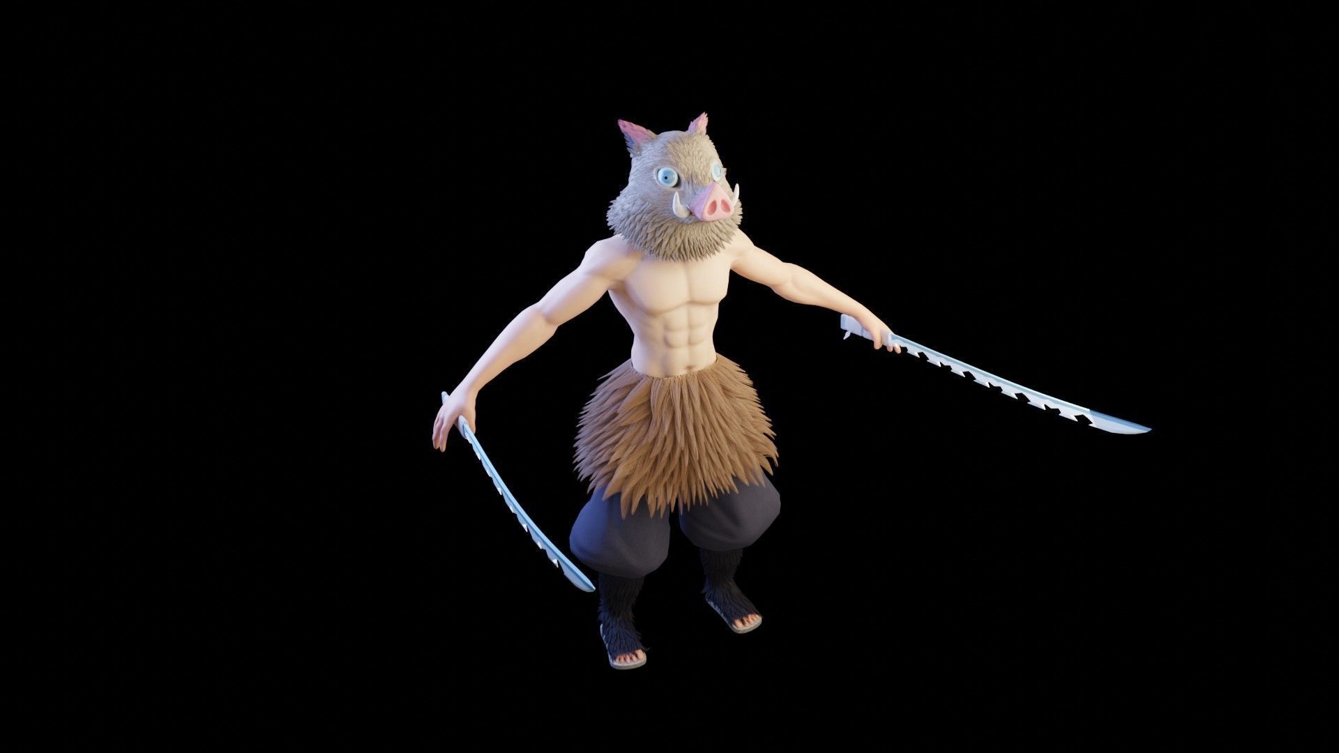 Inosuke from Demon slayer 3d model Rigged Low-poly 3D model_23