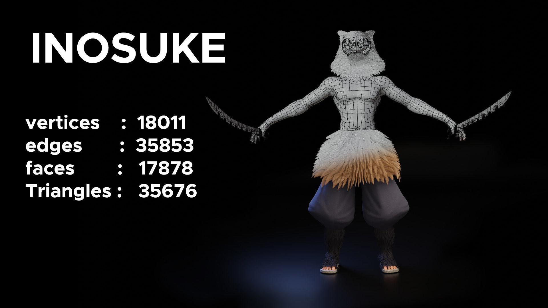 Inosuke from Demon slayer 3d model Rigged Low-poly 3D model_1