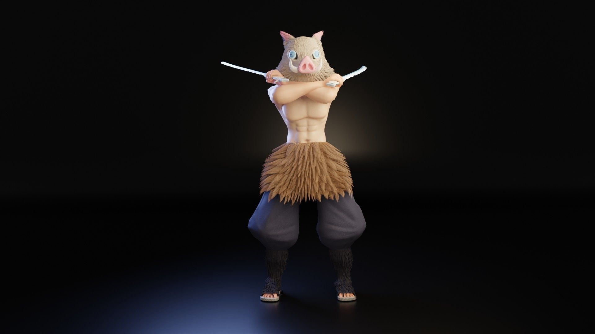 Inosuke from Demon slayer 3d model Rigged Low-poly 3D model_17