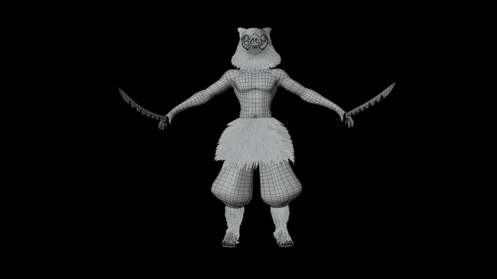Inosuke from Demon slayer 3d model Rigged Low-poly 3D model_4