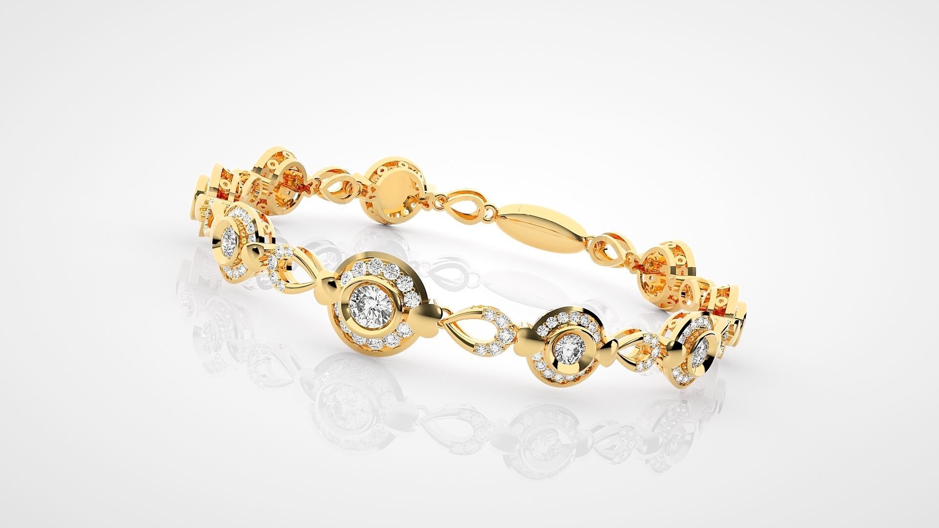 High Jewelry solitaire Diamond Bracelet 3dm stl renders details 3D print model_16