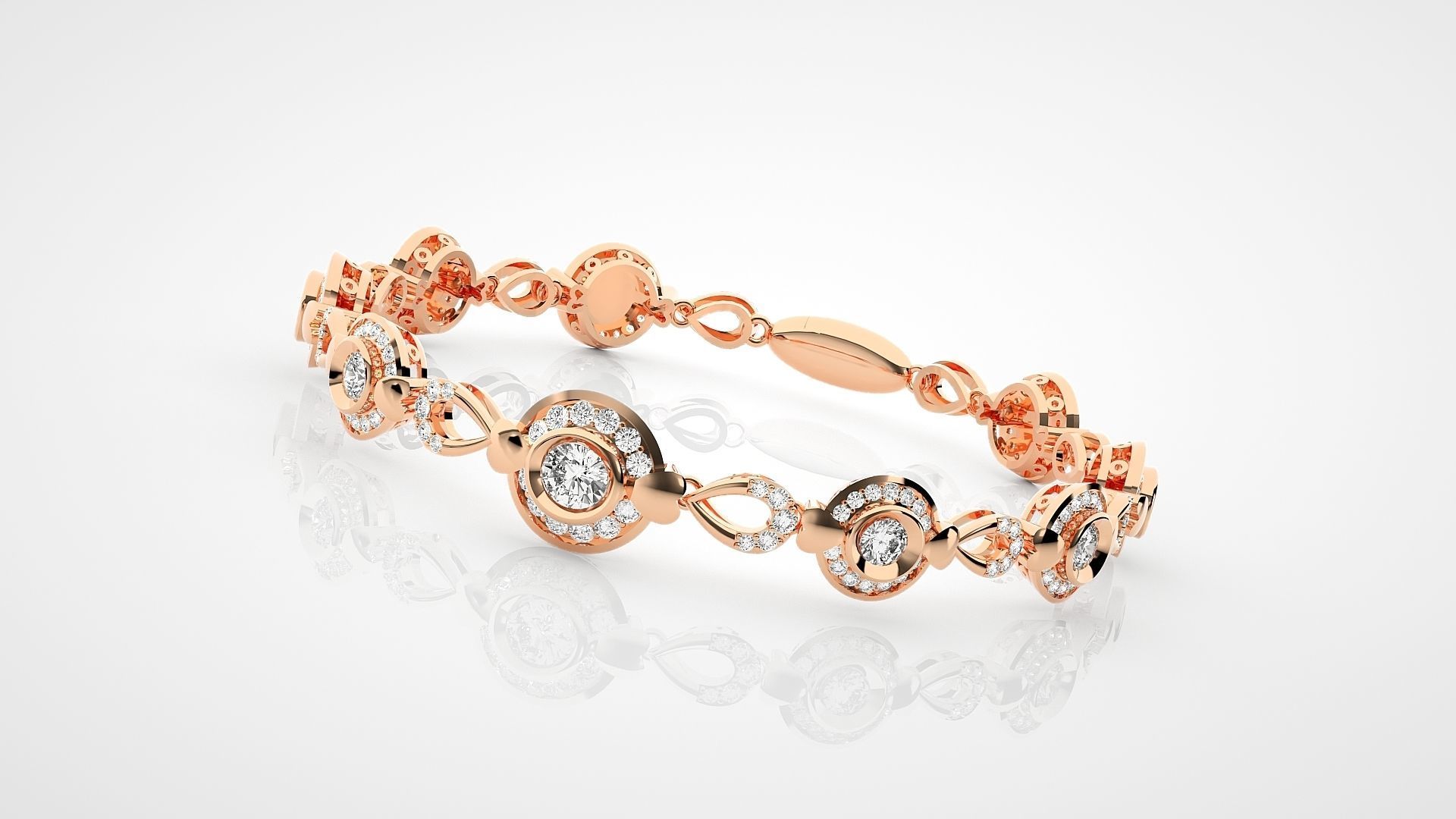 High Jewelry solitaire Diamond Bracelet 3dm stl renders details 3D print model_6