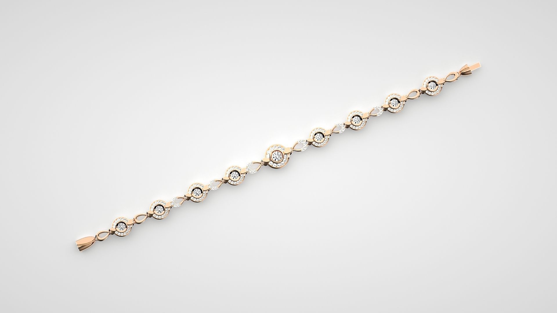 High Jewelry solitaire Diamond Bracelet 3dm stl renders details 3D print model_5