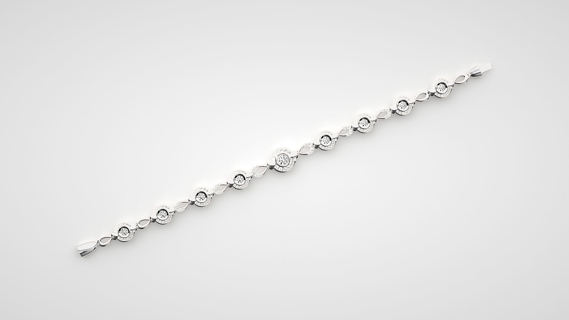 High Jewelry solitaire Diamond Bracelet 3dm stl renders details 3D print model_10