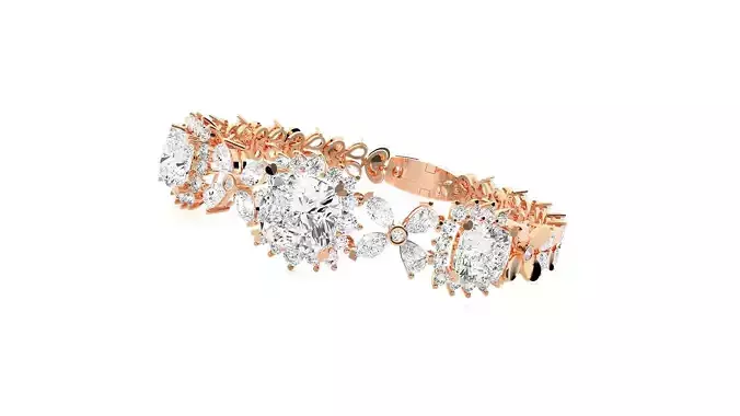 Solitaire High Jewelry Diamond Bracelet 3dm stl renders details