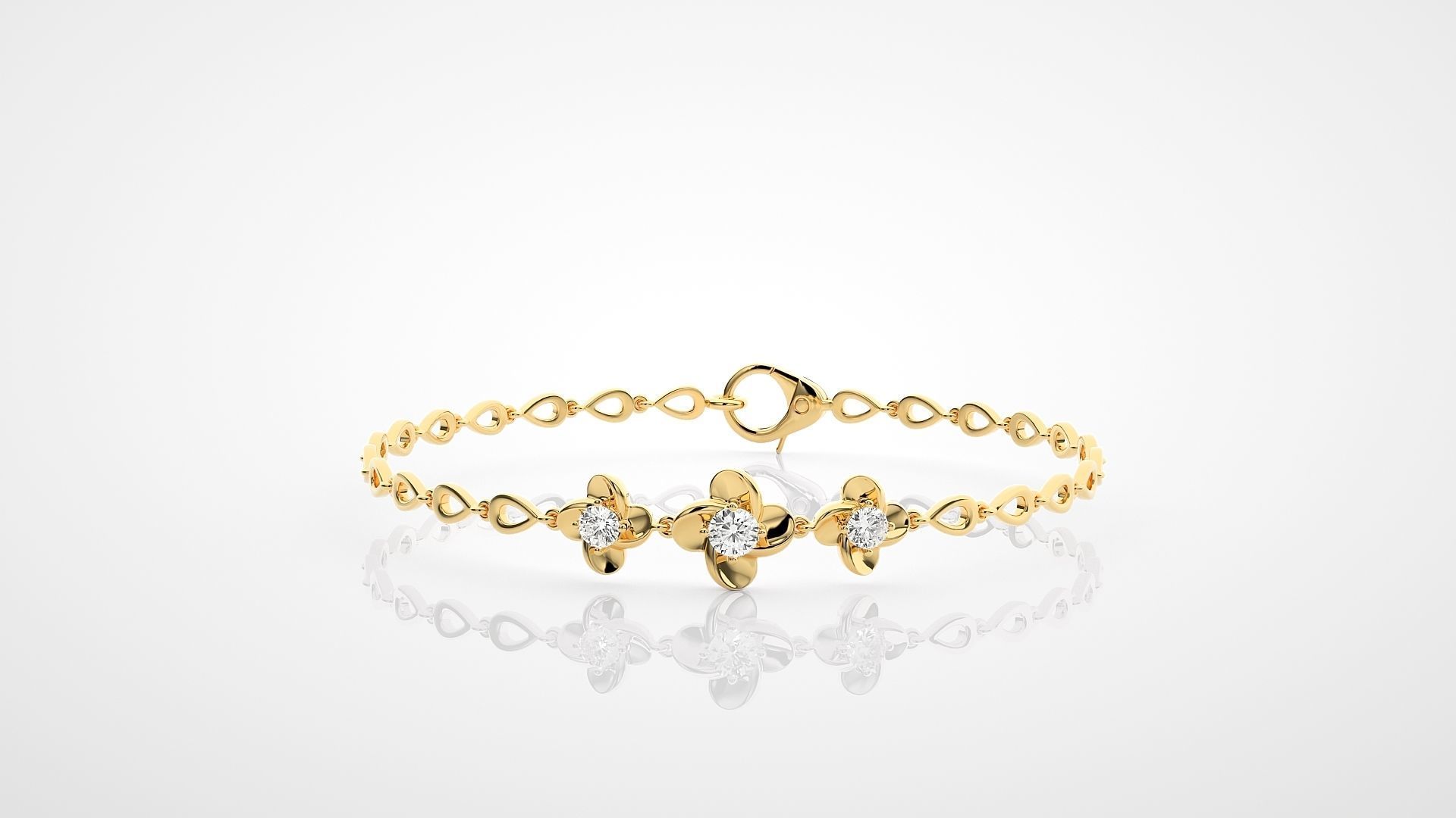 Solitaire Flower High Jewelry Bracelet 3dm stl renders details 3D print model_18