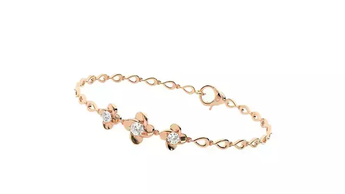Solitaire Flower High Jewelry Bracelet 3dm stl renders details