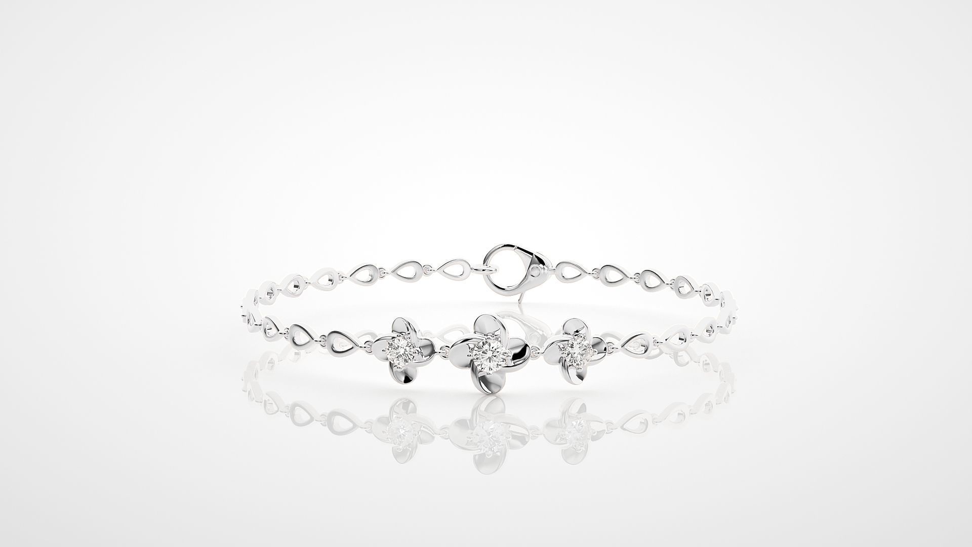 Solitaire Flower High Jewelry Bracelet 3dm stl renders details 3D print model_13