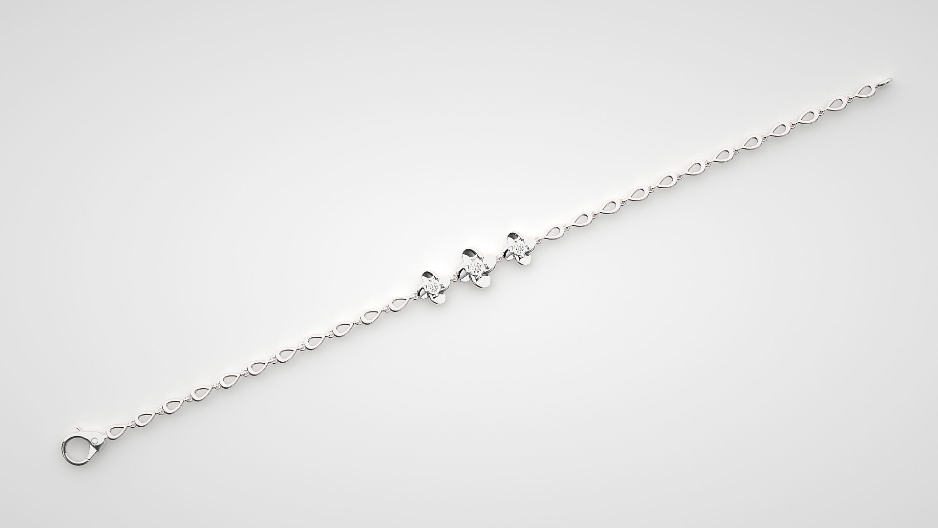 Solitaire Flower High Jewelry Bracelet 3dm stl renders details 3D print model_9