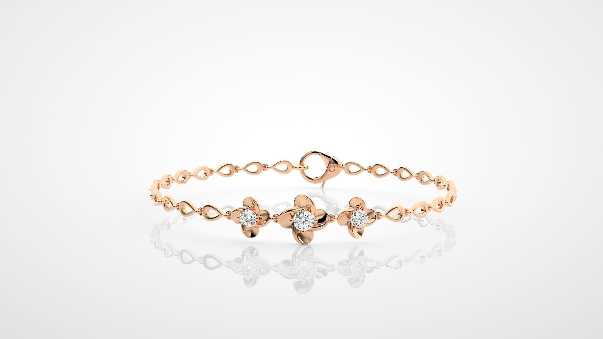 Solitaire Flower High Jewelry Bracelet 3dm stl renders details 3D print model_8