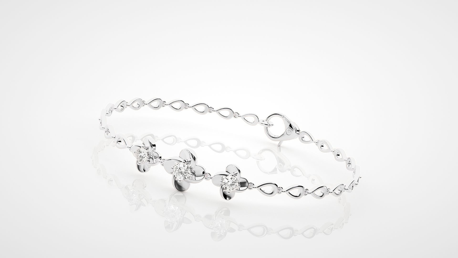 Solitaire Flower High Jewelry Bracelet 3dm stl renders details 3D print model_11