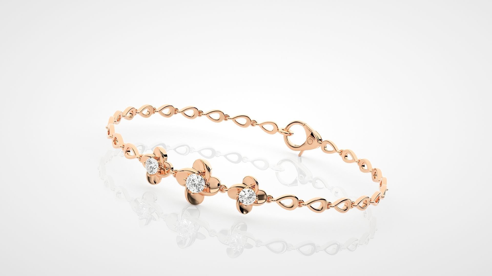 Solitaire Flower High Jewelry Bracelet 3dm stl renders details 3D print model_6