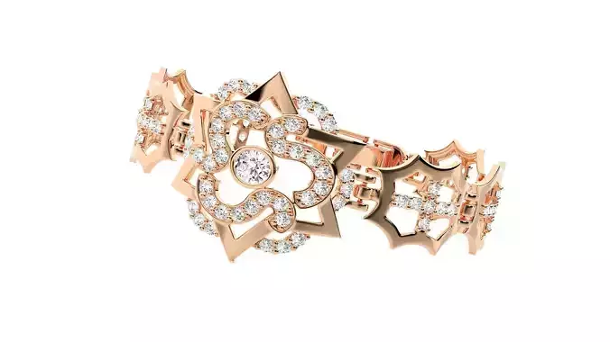Flower High Jewelry Solitaire Diamond Bracelet 3dm stl renders