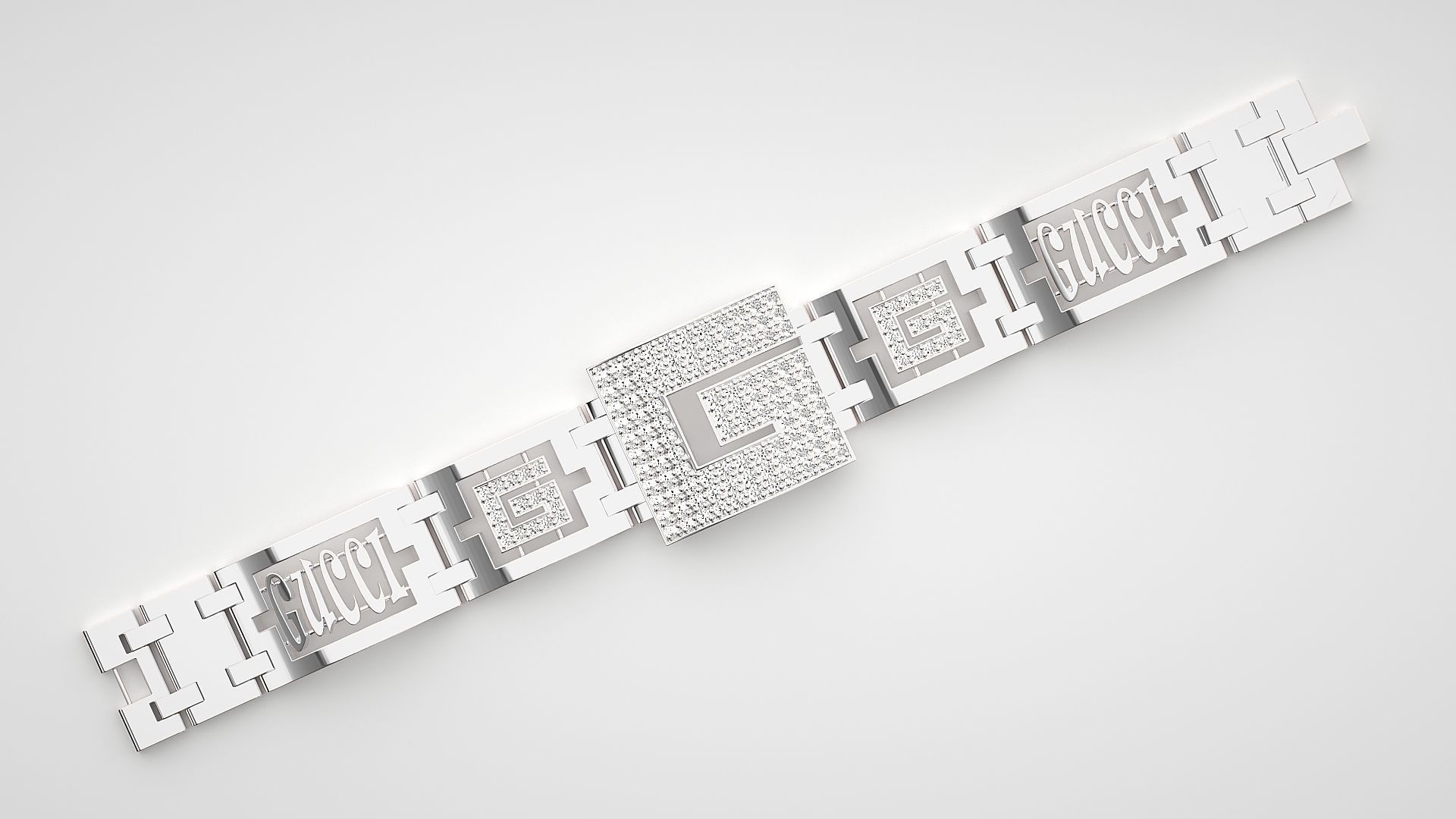 Letter G High Jewelry Diamond Bracelet 3dm stl renders details  3D print model_10