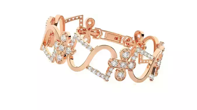 Flower High Jewelry Diamond Bracelet 3dm stl renders details