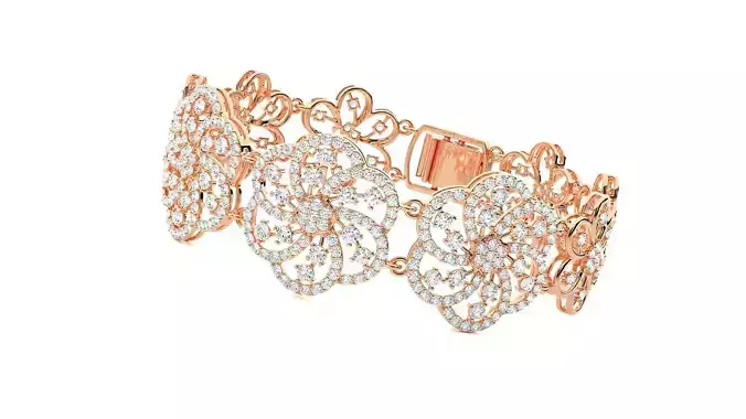 Flower High Jewelry Diamond Bracelet 3dm stl renders details