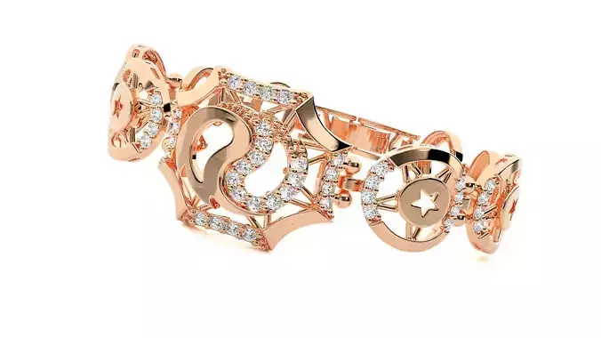 Yin and yang Star High Jewelry Diamond Bracelet 3dm stl renders 