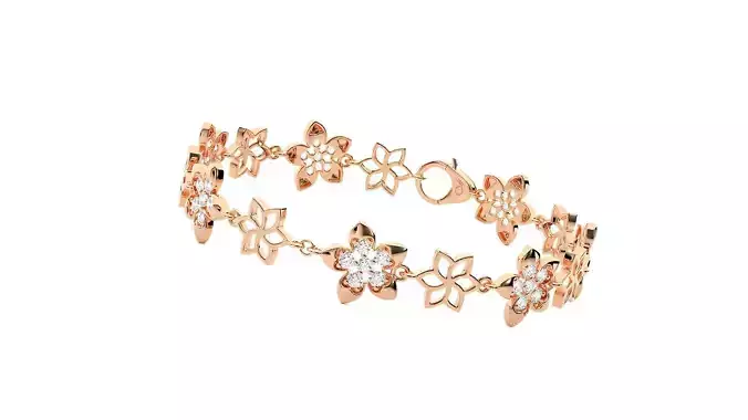 Flower High Jewelry Diamond Bracelet 3dm stl renders details