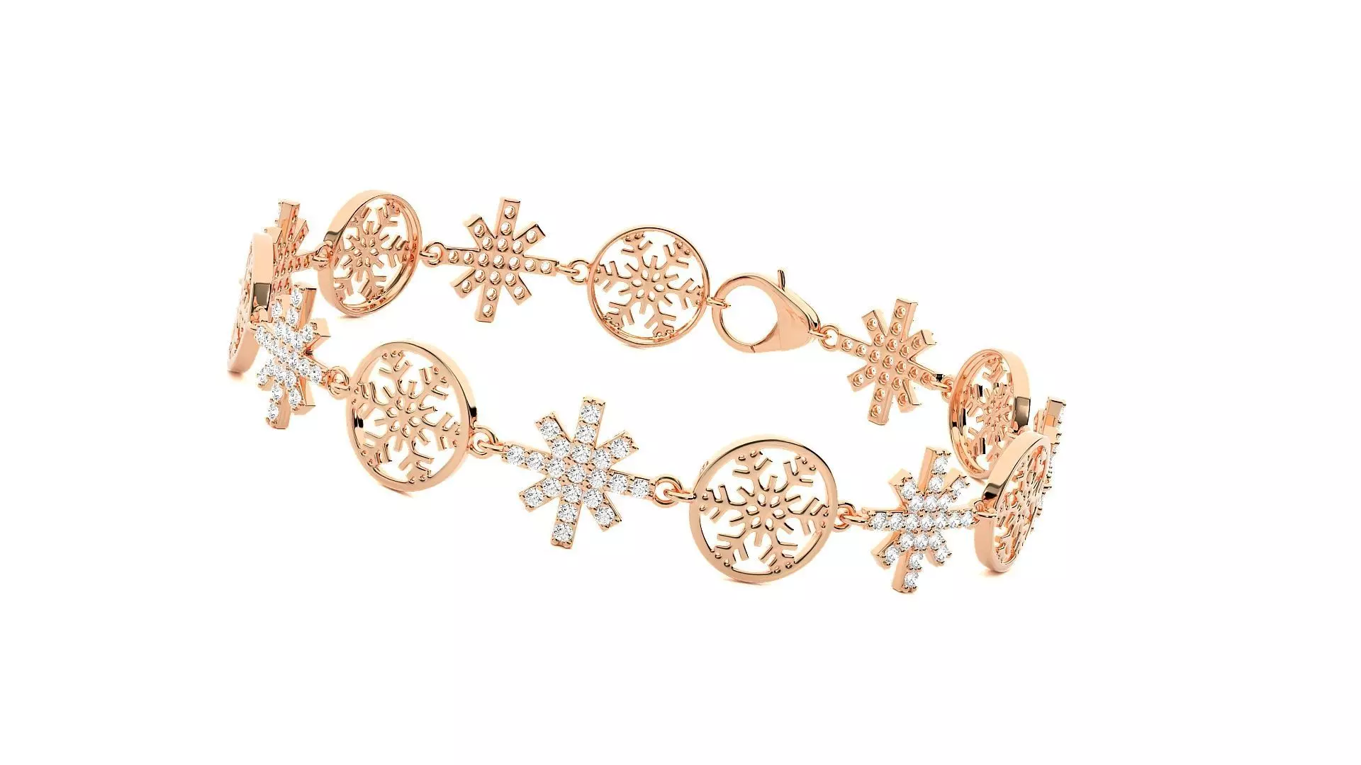 Snowflake High Jewelry Diamond Bracelet 3dm stl renders details 3D print model