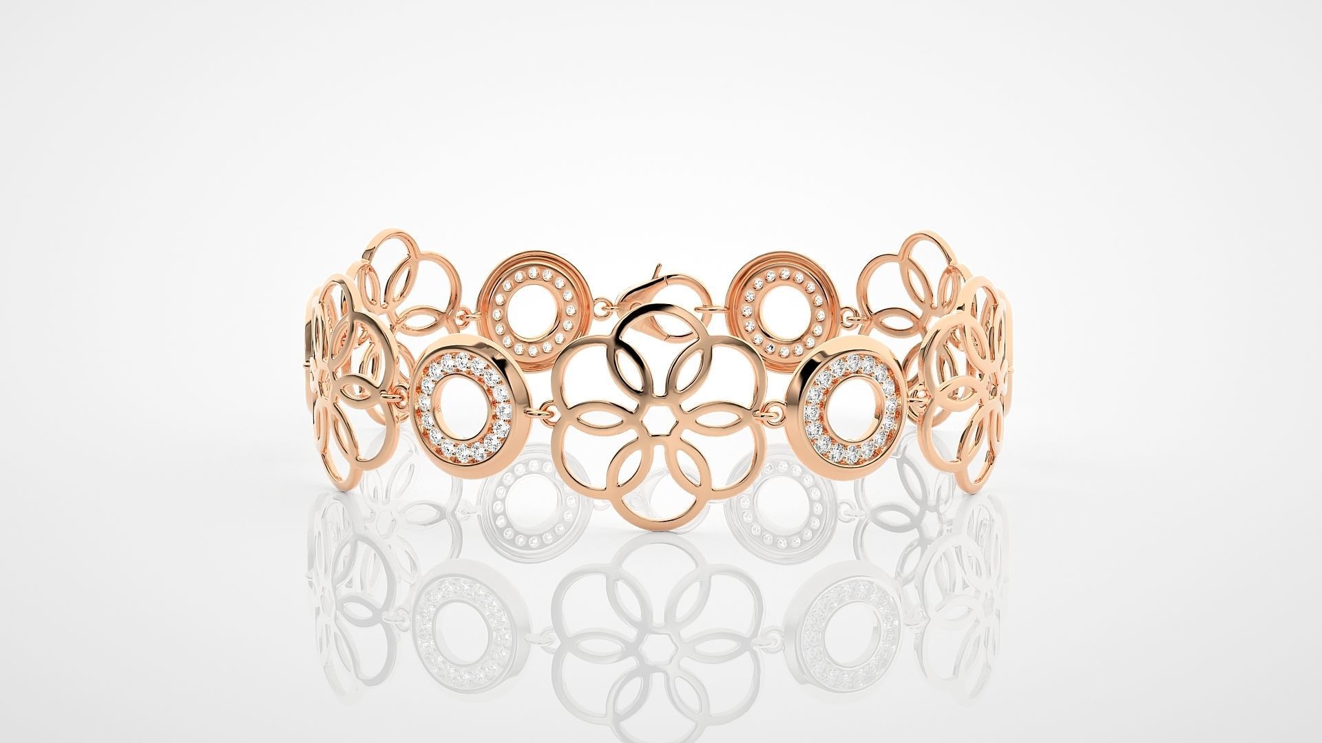 Flower High Jewelry Diamond Bracelet 3dm stl renders details 3D print model_6