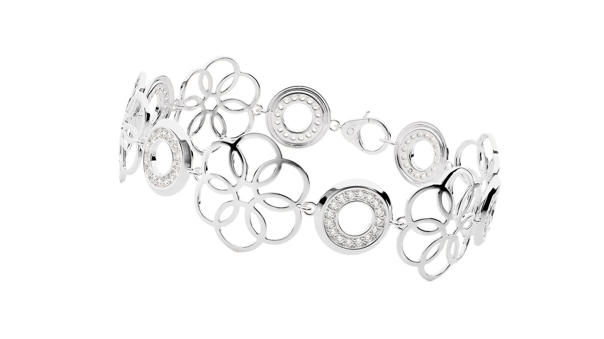 Flower High Jewelry Diamond Bracelet 3dm stl renders details 3D print model_1