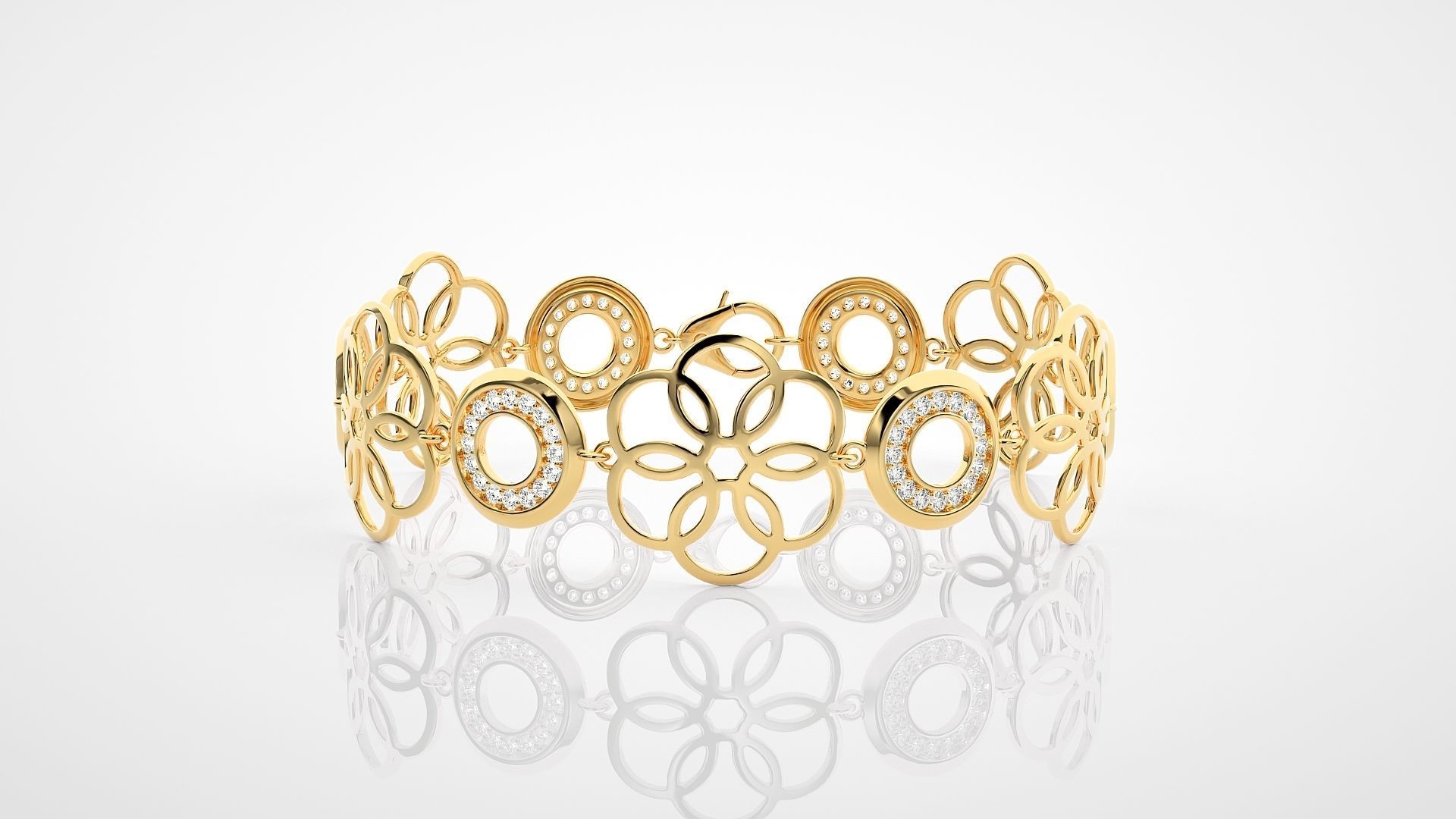 Flower High Jewelry Diamond Bracelet 3dm stl renders details 3D print model_18