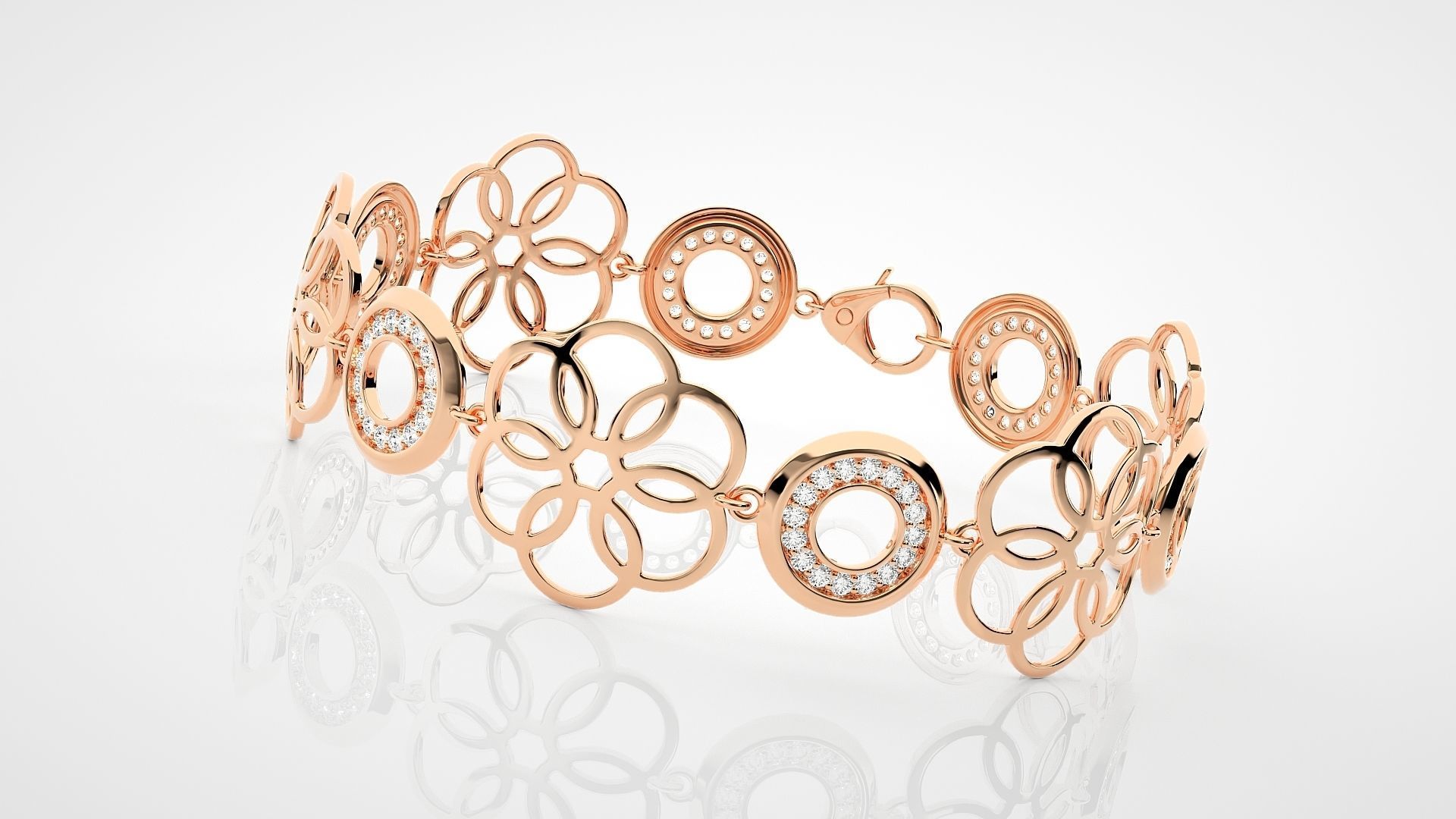 Flower High Jewelry Diamond Bracelet 3dm stl renders details 3D print model_5