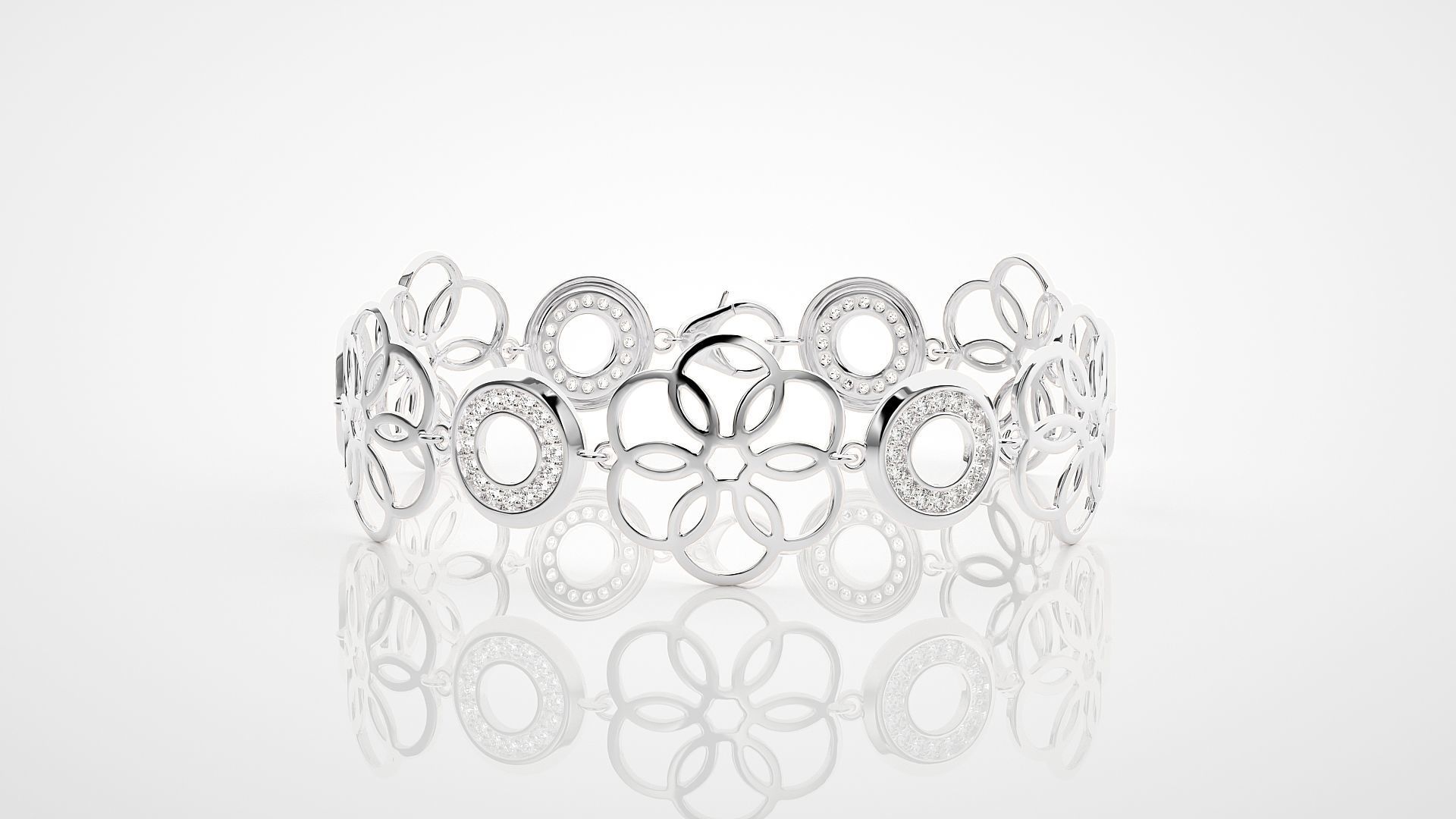 Flower High Jewelry Diamond Bracelet 3dm stl renders details 3D print model_13