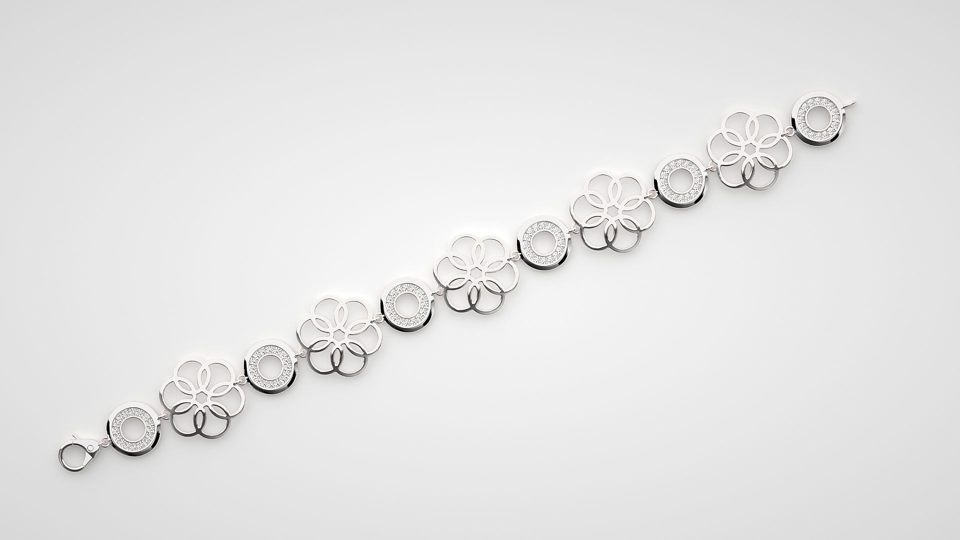 Flower High Jewelry Diamond Bracelet 3dm stl renders details 3D print model_9