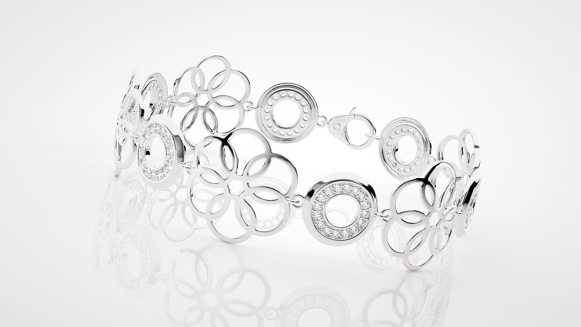 Flower High Jewelry Diamond Bracelet 3dm stl renders details 3D print model_11