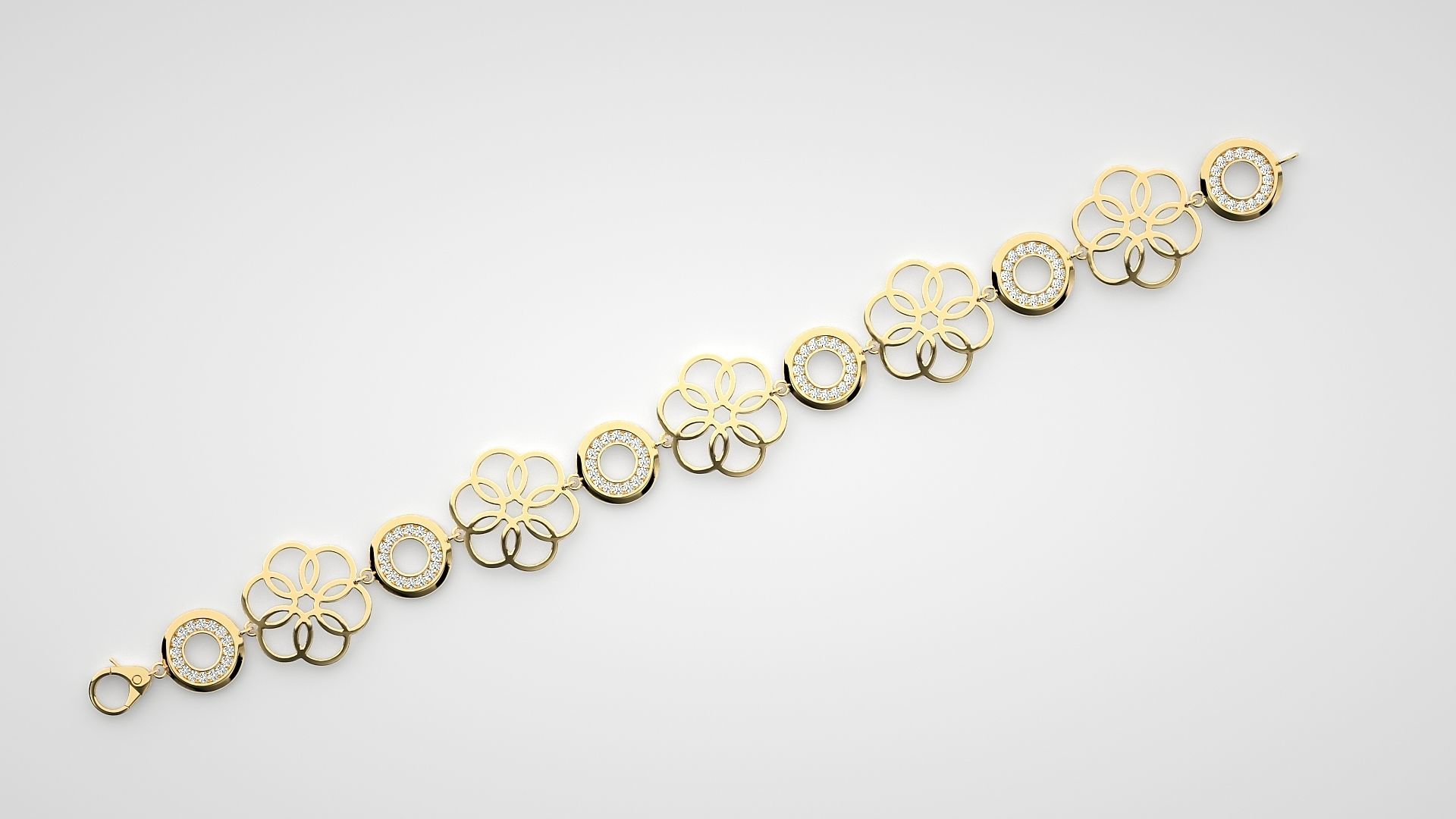 Flower High Jewelry Diamond Bracelet 3dm stl renders details 3D print model_15