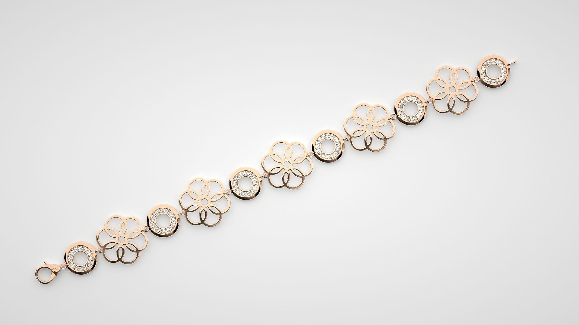 Flower High Jewelry Diamond Bracelet 3dm stl renders details 3D print model_4