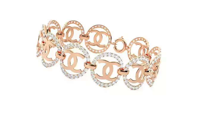 High Jewelry Diamond Chain Bracelet 3dm stl renders details