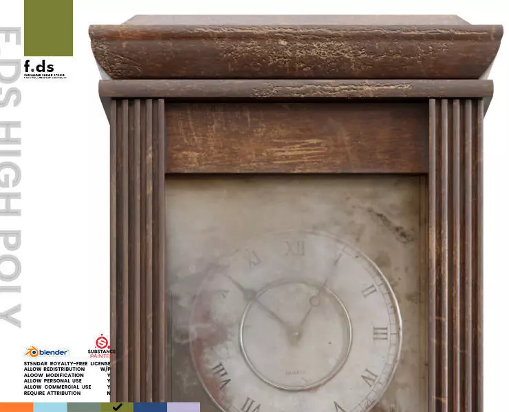 Vintage Classical wooden wall clock Low-poly 3D model