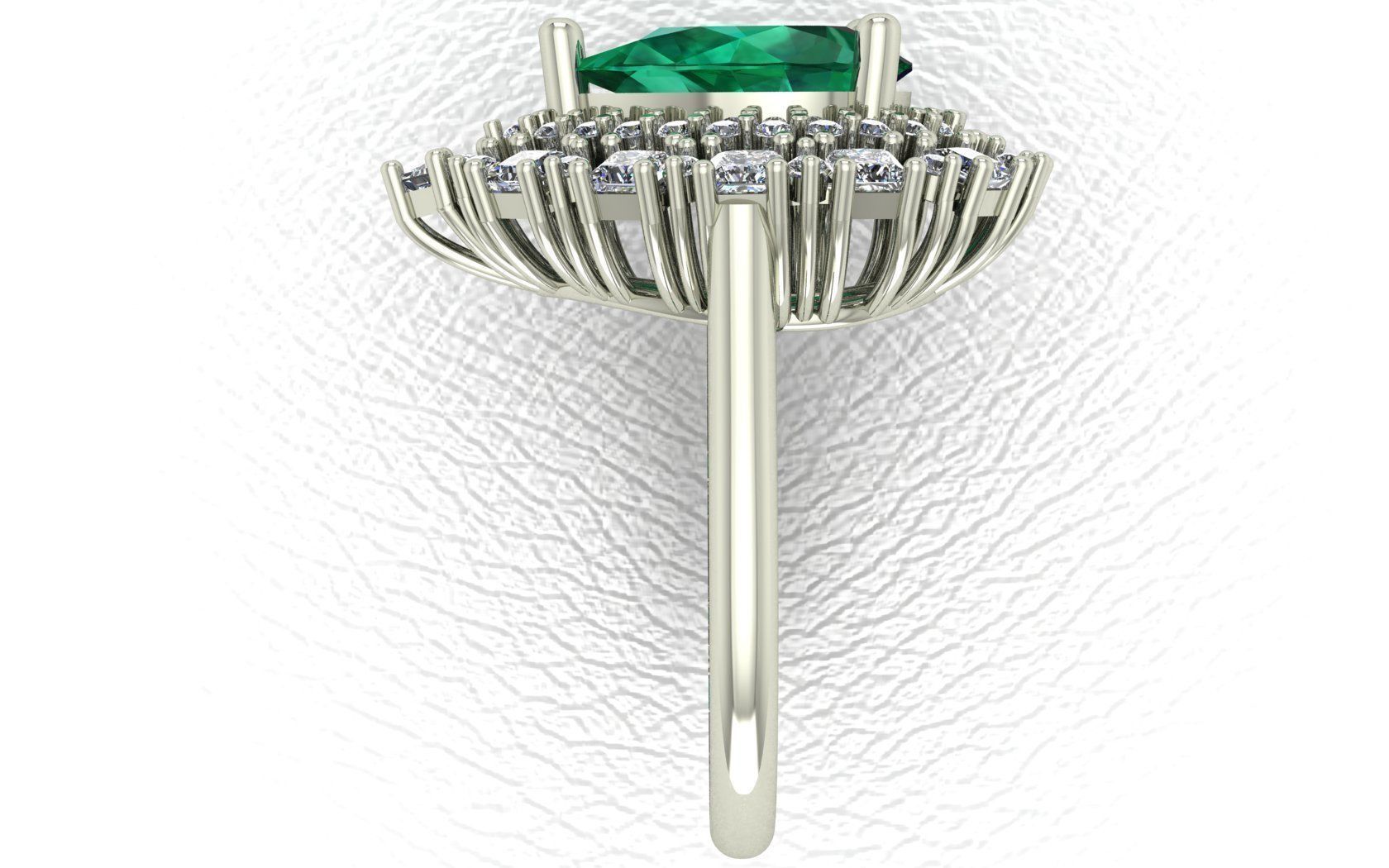 Pear shape Emerald Ring with Princess cut and Round diamonds 3D print model_3