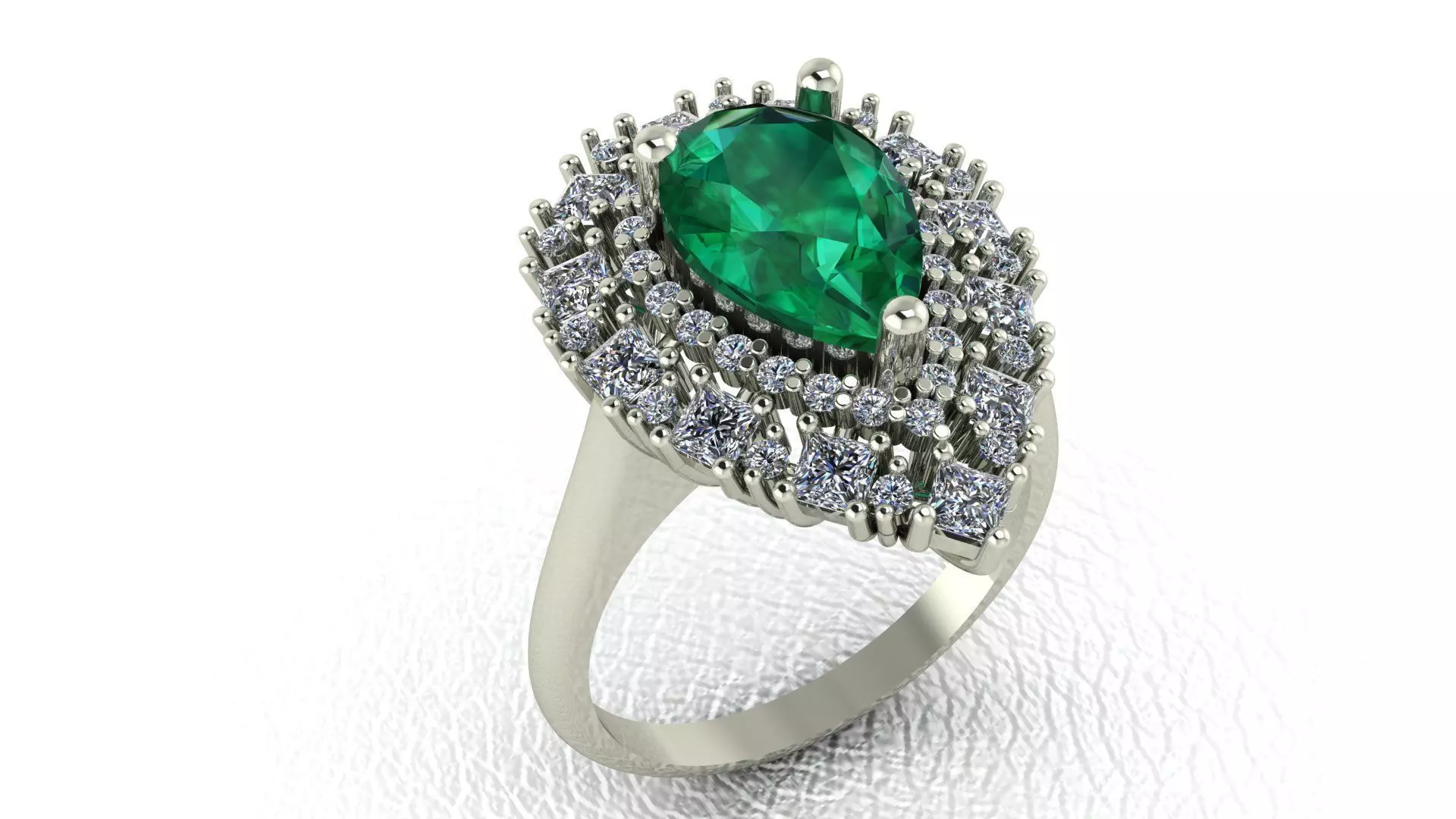 Pear shape Emerald Ring with Princess cut and Round diamonds 3D print model_0