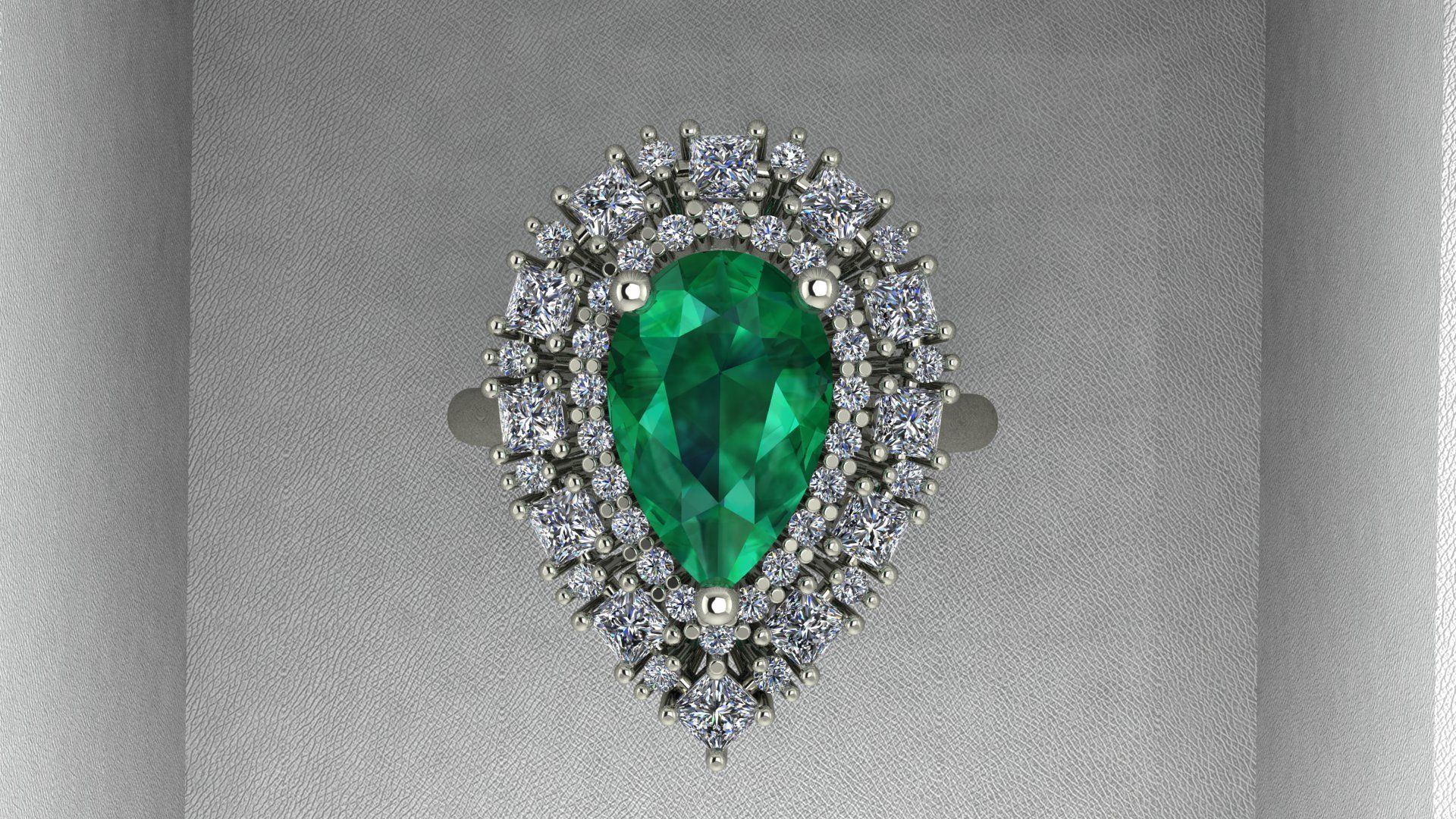 Pear shape Emerald Ring with Princess cut and Round diamonds 3D print model_2