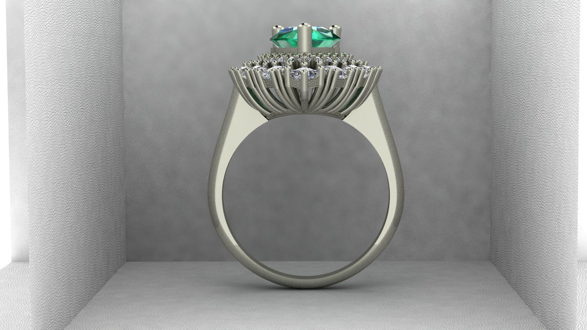 Pear shape Emerald Ring with Princess cut and Round diamonds 3D print model_1