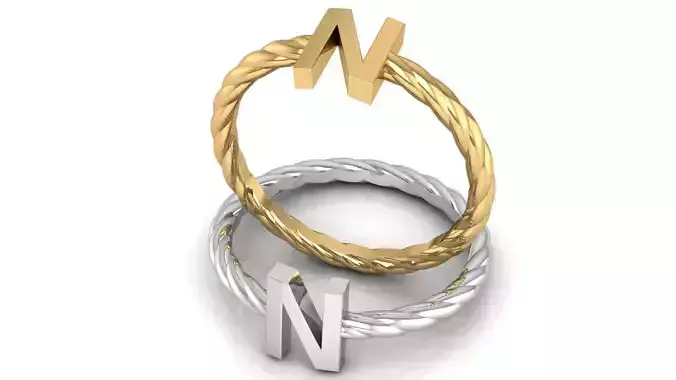 Alphabet Rope Ring N 3D print model