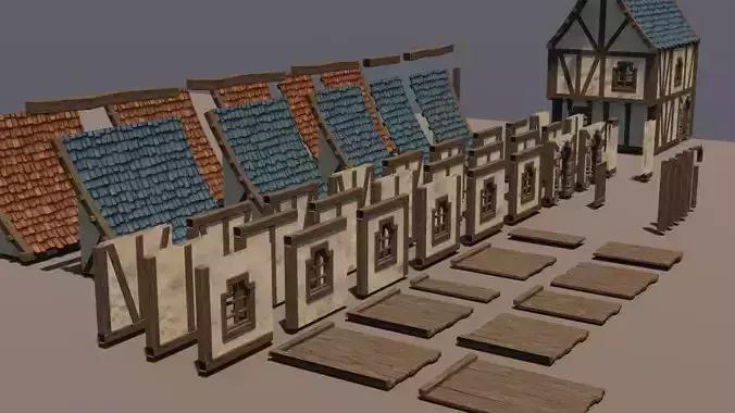 Stylized Medieval House - Modular Pack Standard Low-poly 3D model