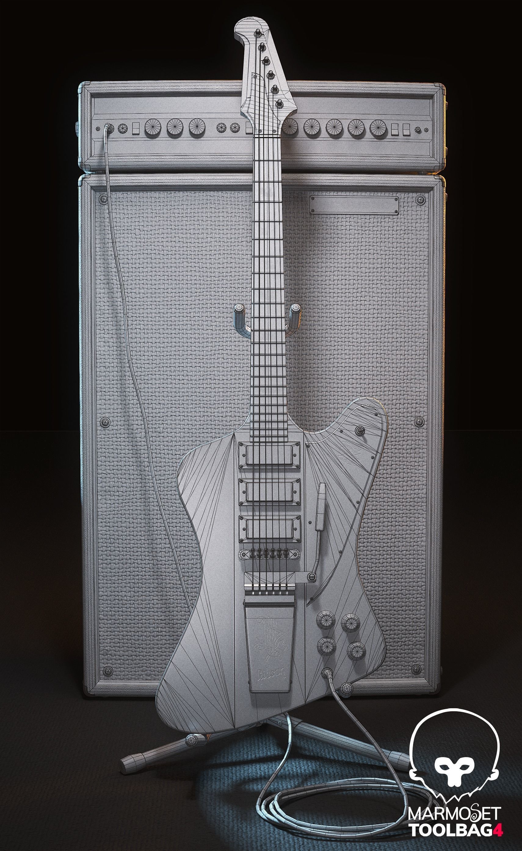 Acoustic 150 Tube Amp and Gibson Firebird electric guitar Low-poly 3D model_12