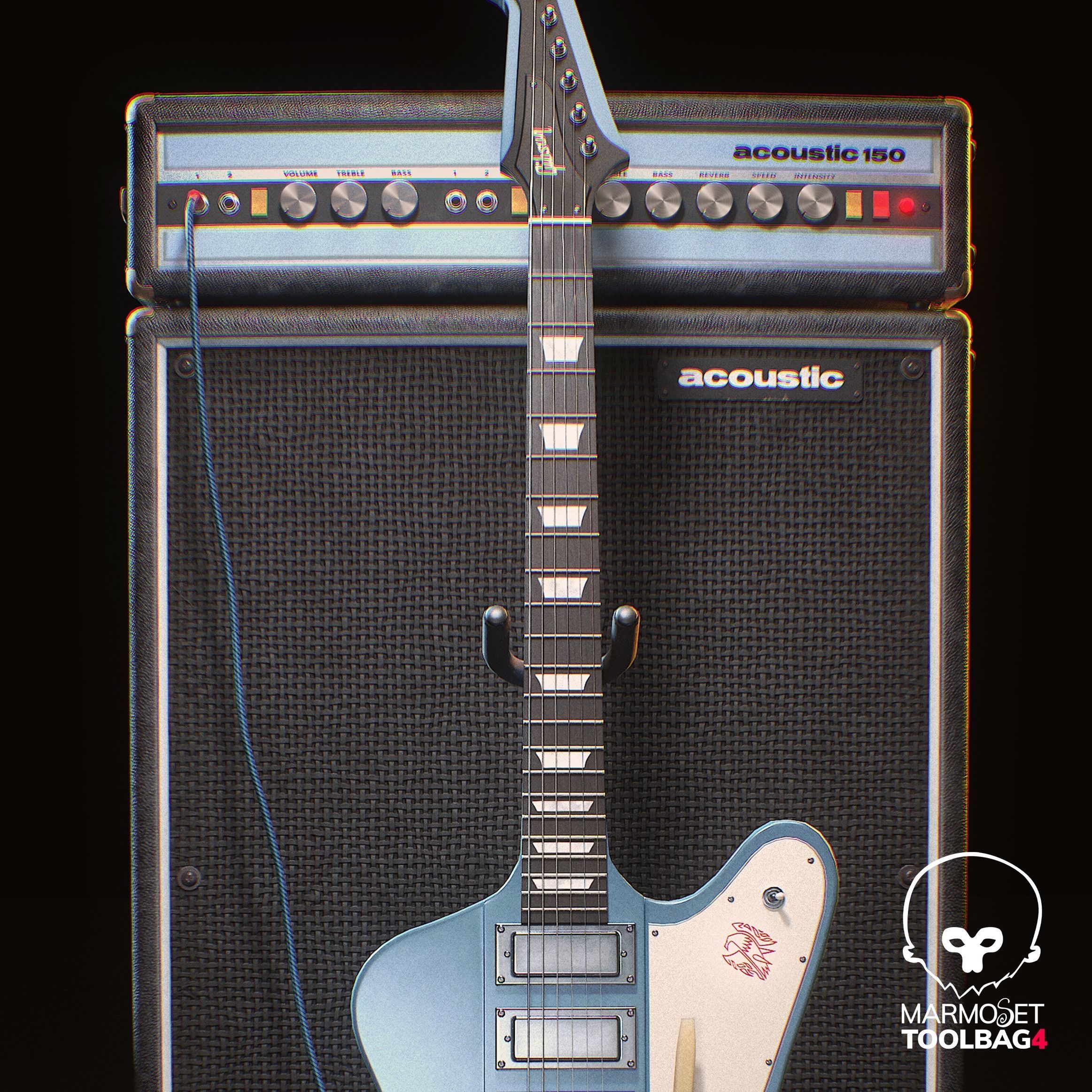 Acoustic 150 Tube Amp and Gibson Firebird electric guitar Low-poly 3D model_3